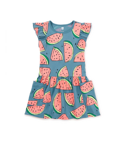 Watermelon Flutter Sleeve Pocket Dress