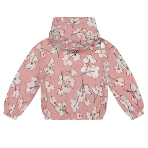 French Terry Hooded Sweatshirt Pink with Printed Flower