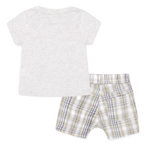 Embroidered Tee Shirt and Short Plaid Set