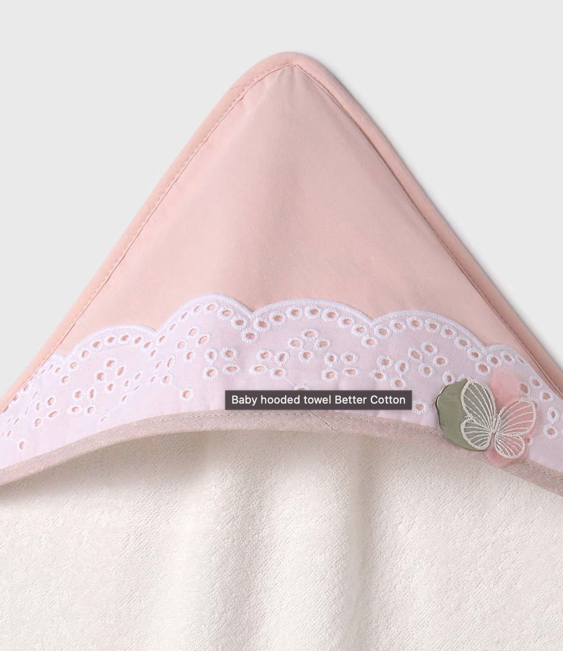 Baby Hooded Towel with Pink Lace