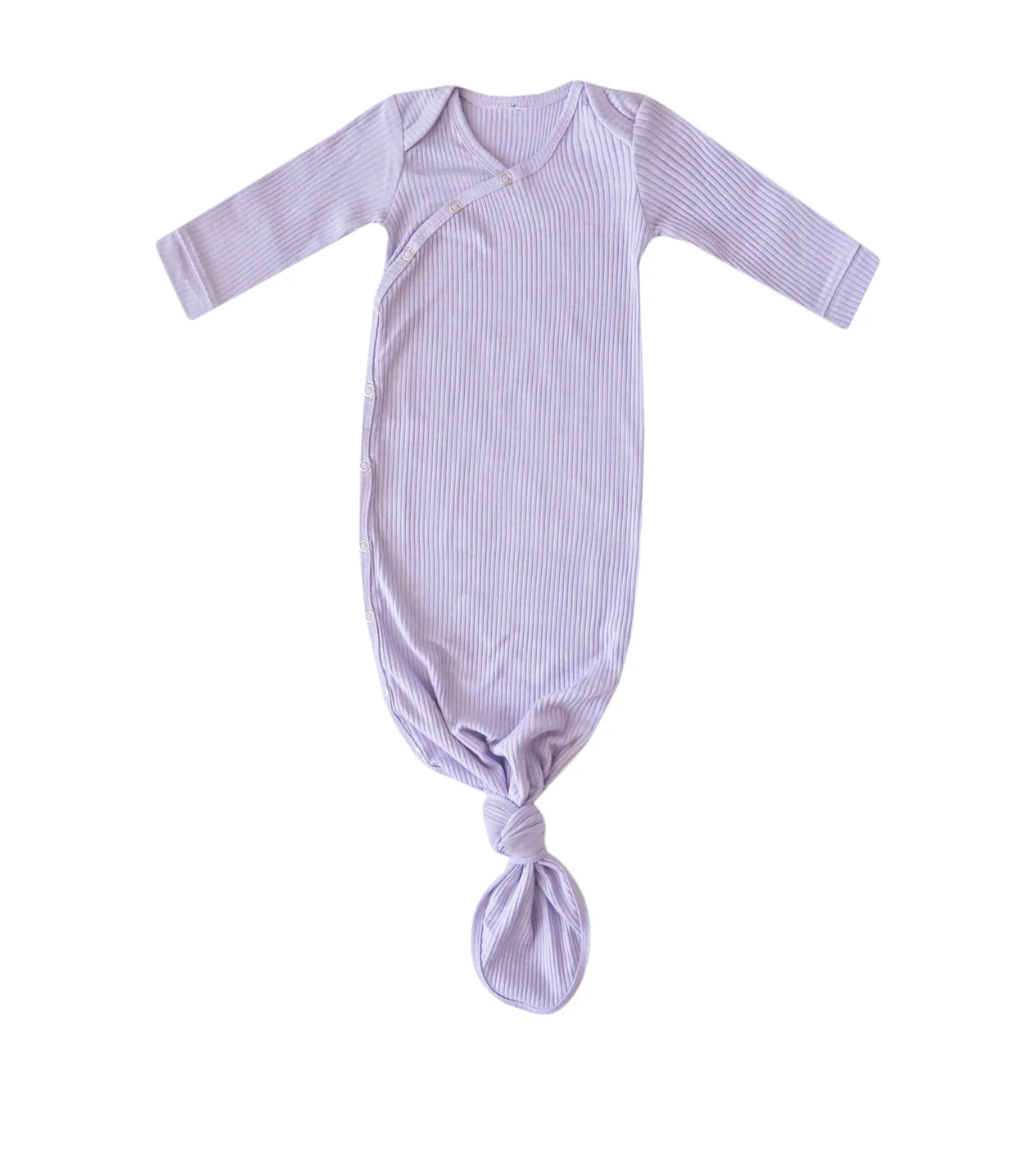 Periwinkle Rib Knit Knotted Gown