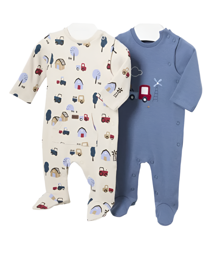 Beige Tractor Snap Footie