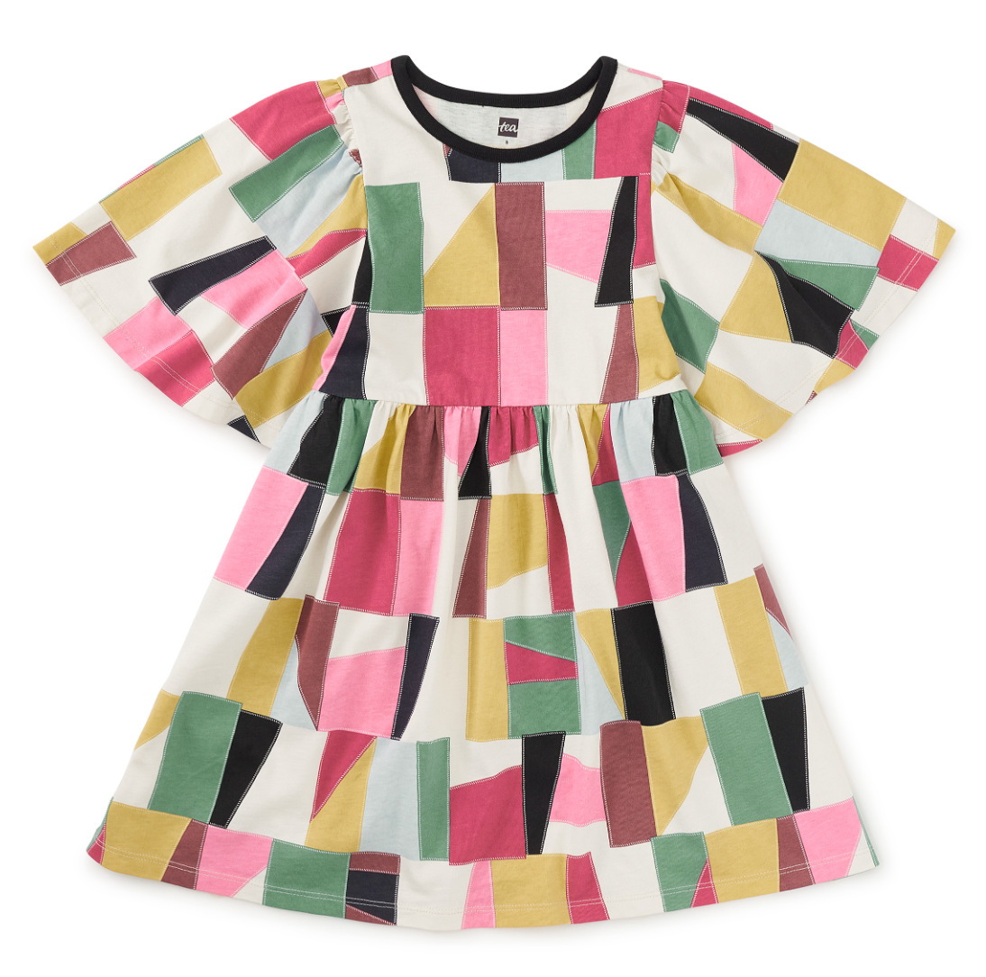 Abstract Butterfly Sleeve Dress