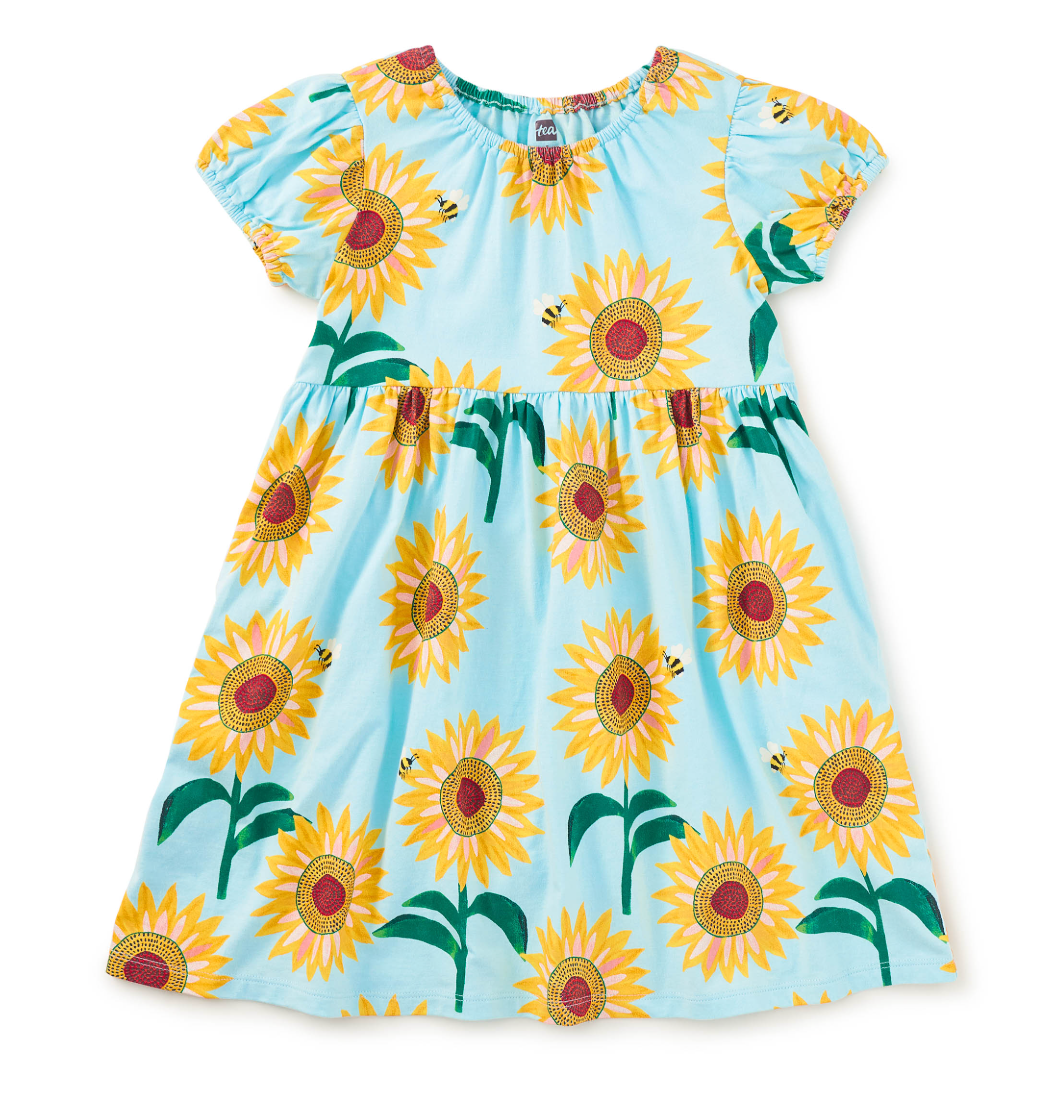 Painted Sunflowers Puff Sleeve Dress