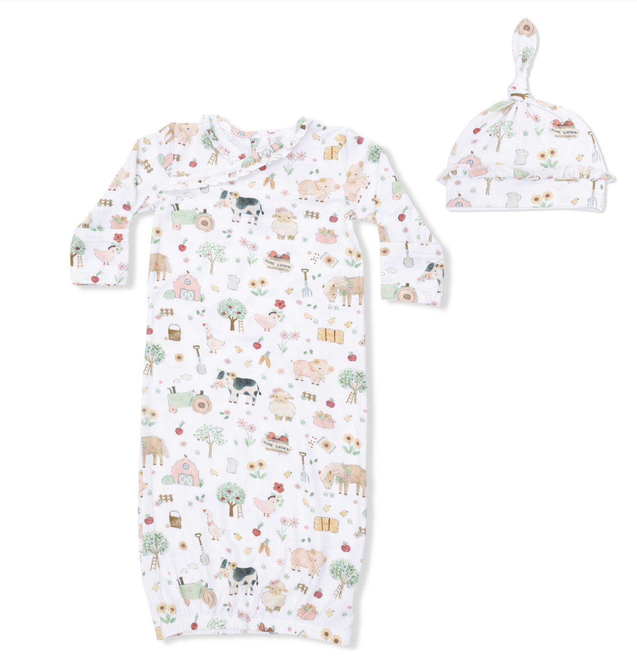 Cute Farm Animals Pink - Kimono Gown & Ruffle Knotted Hat