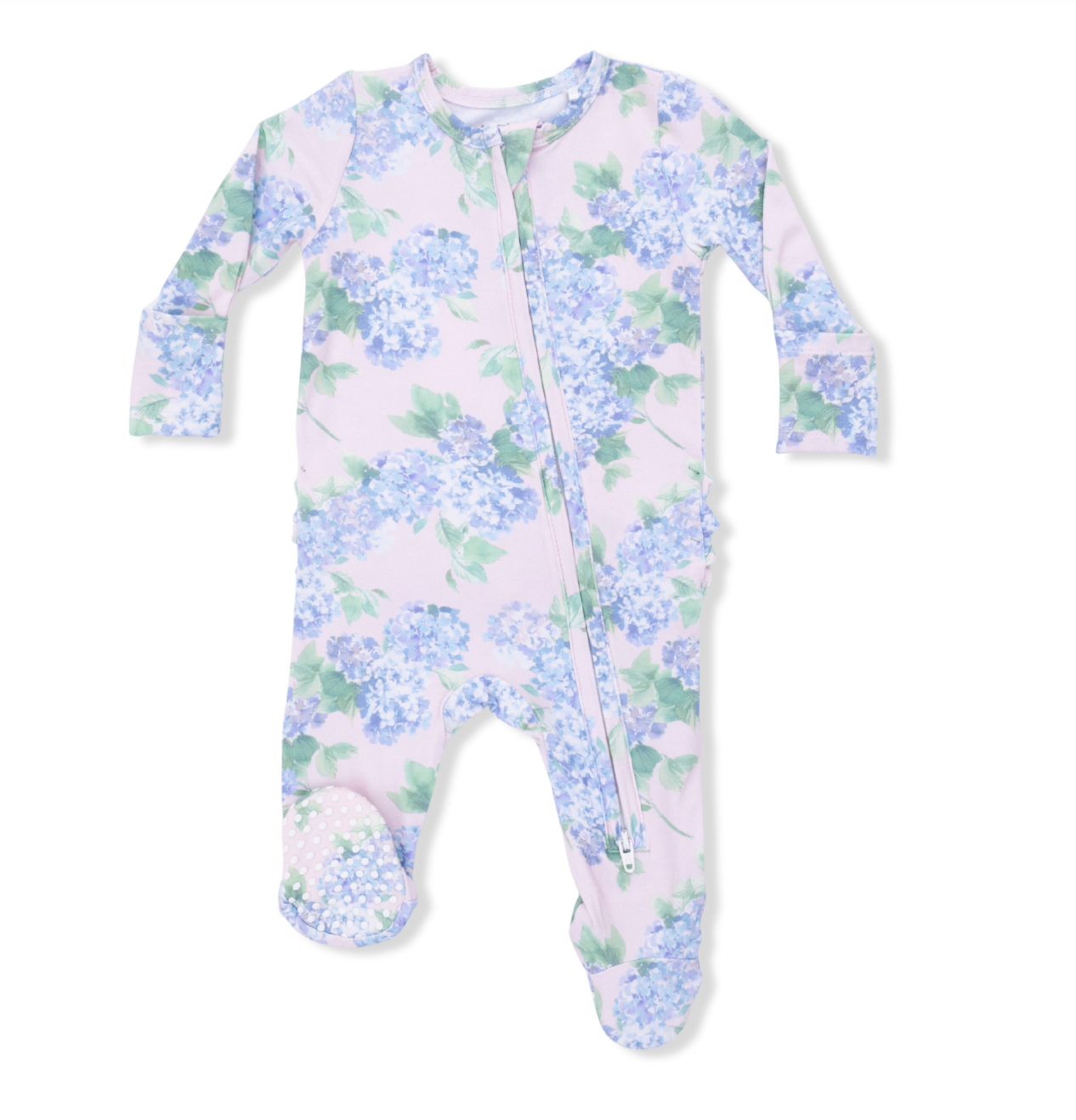 Hydrangeas - 2 Way Ruffle Back Zipper Footie