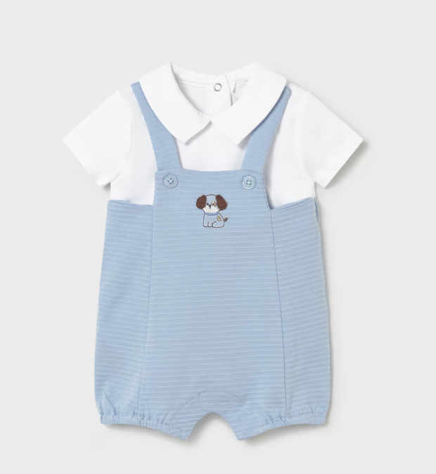 Newborn Boy Romper with Faux Dungaree