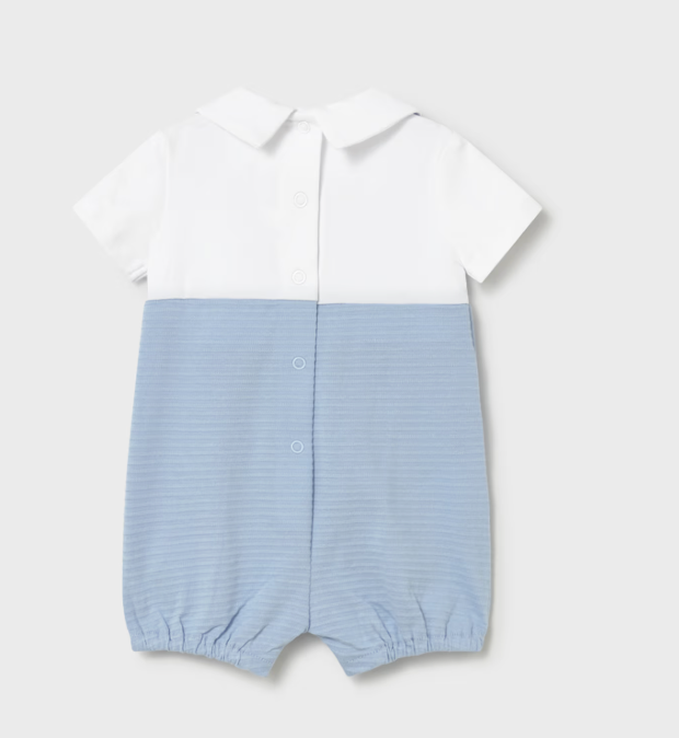 Newborn Boy Romper with Faux Dungaree