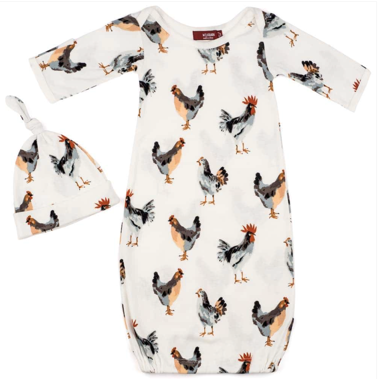Chicken Organic Cotton Gown and Hat Set