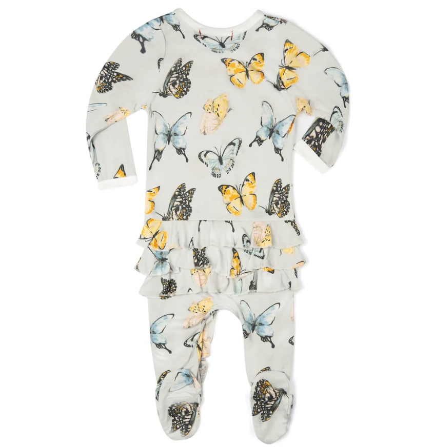 Butterfly Bamboo Ruffle Zipper Footie