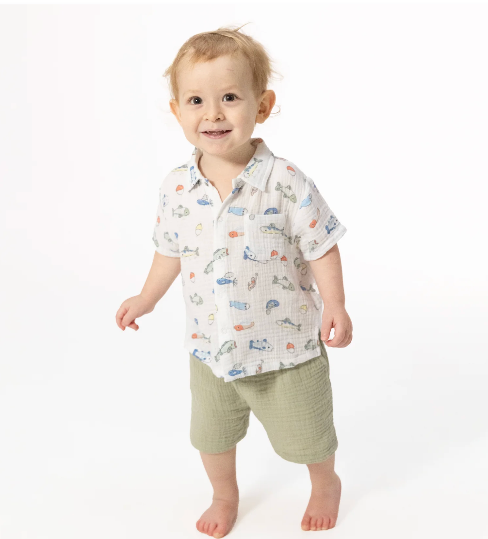 Fishing Lures Polo Button Up Short Set