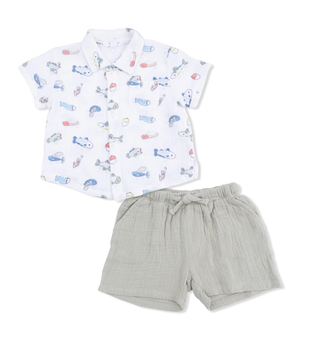 Fishing Lures Polo Button Up Short Set