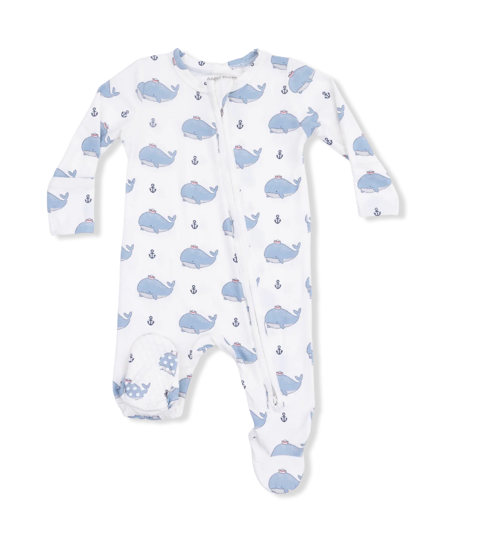 Bubby Sea Whales  2 Way Zippered Footie