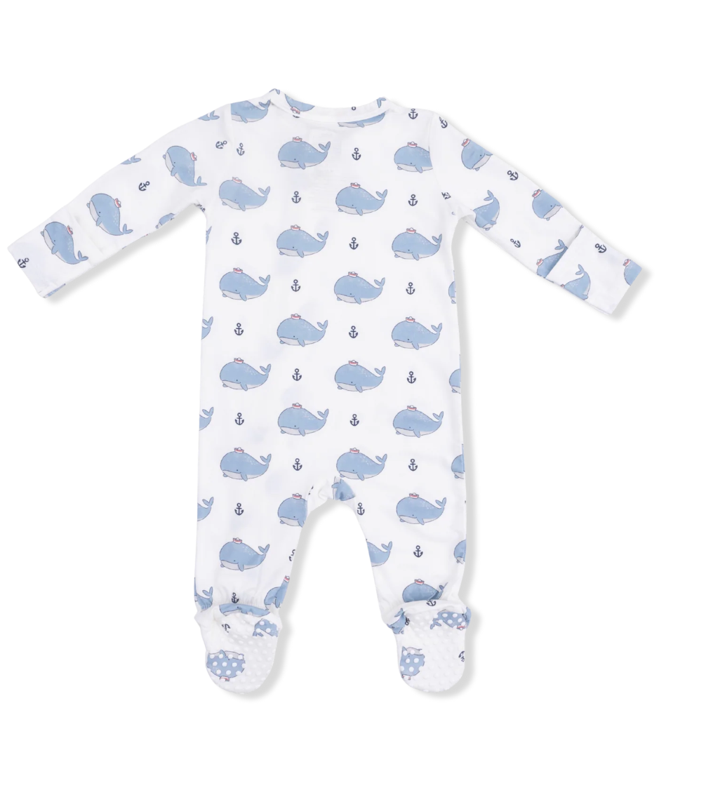 Bubby Sea Whales  2 Way Zippered Footie