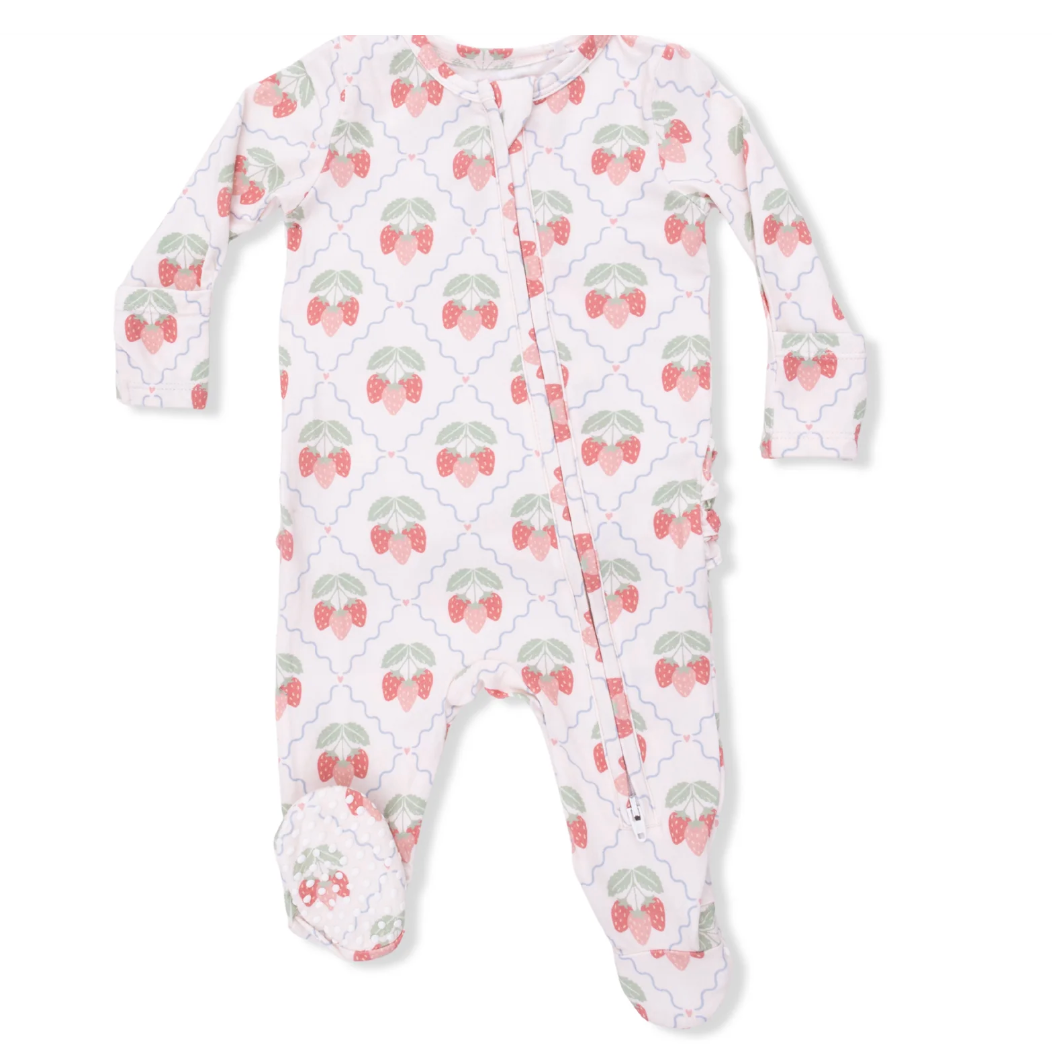 Sweet Strawberries 2 Way Zipper Ruffle Footie