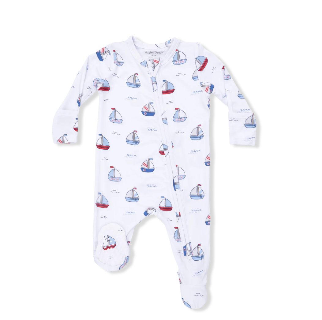 Bubbly Blue Sailboat 2 Way Zipper Footie