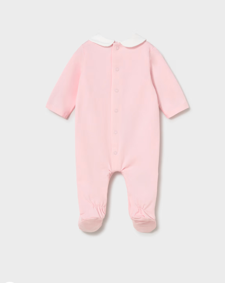 Newborn Girl Embroidered Teddy Bear Footie