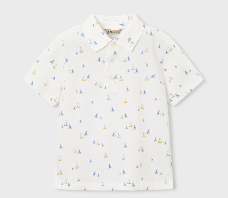 Boy Printed Polo Olive White