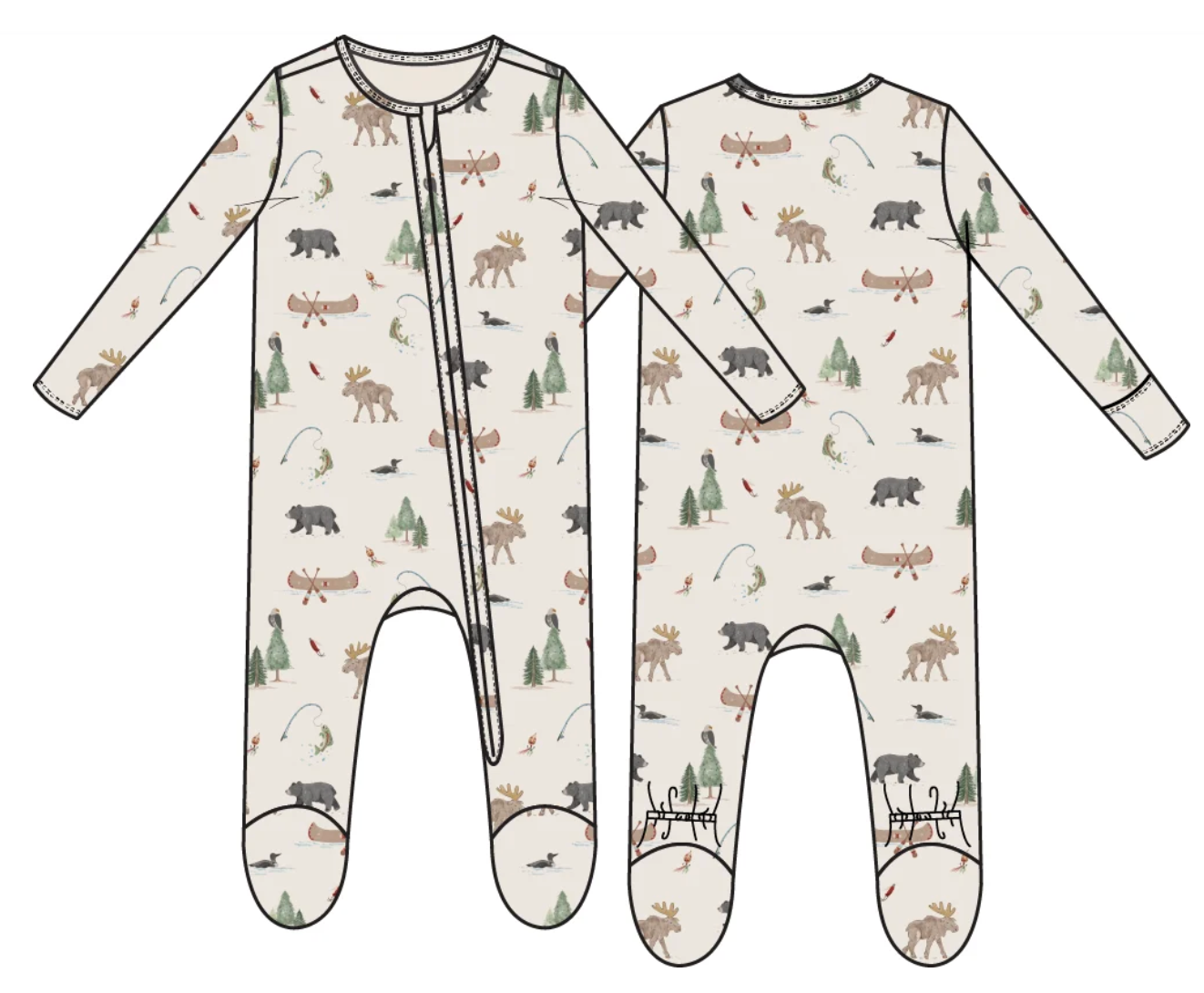 Northern Woodland Animals 2 Way Zippered Footie