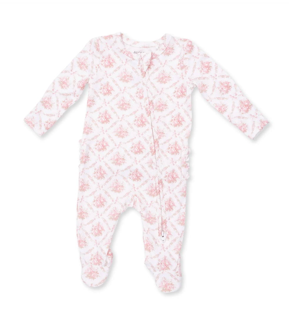 Rose Bow Ruffle 2 Way Zipper Footie