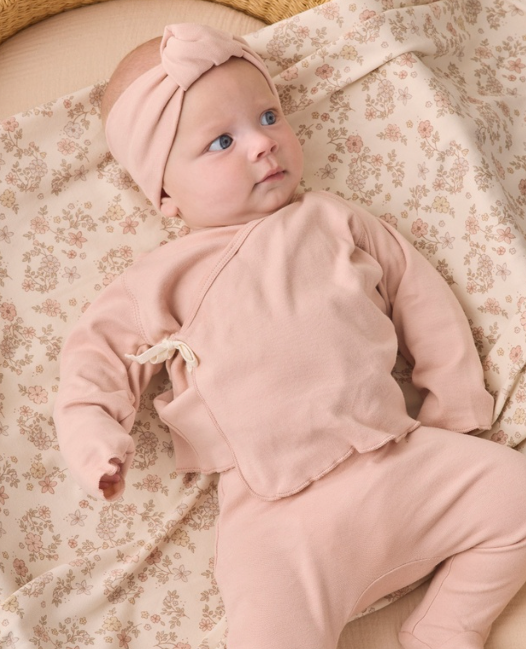 Quincy Mae Wrap Top + Footed Pant Set - Dusty Rose