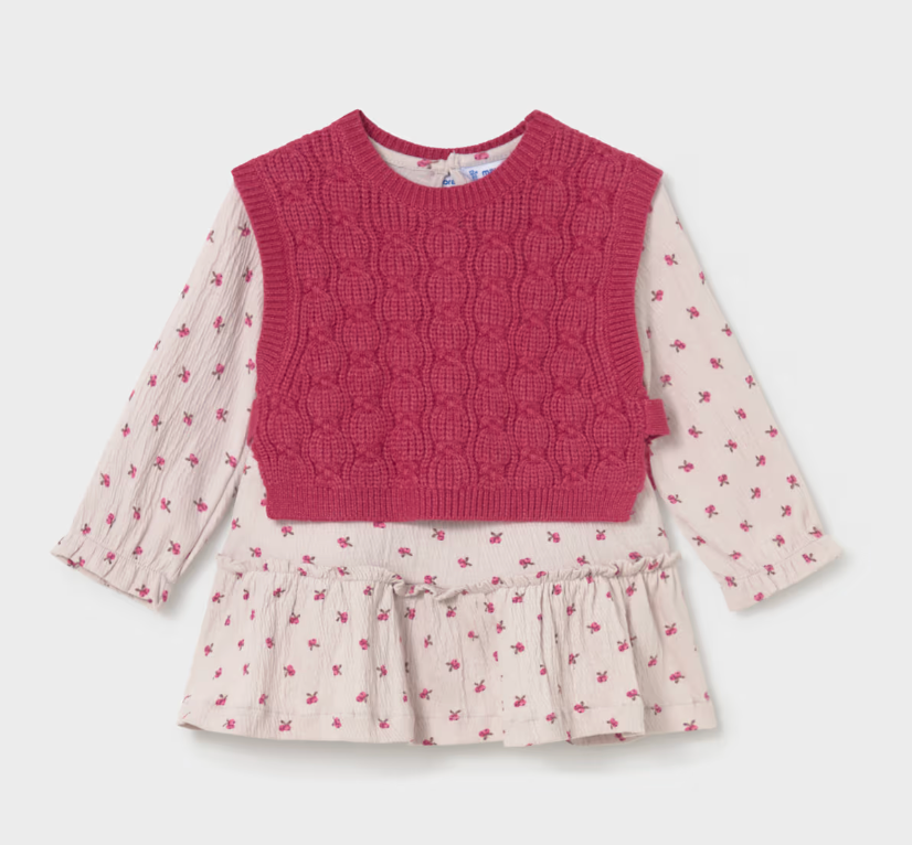 Floral Dress with Sweater Vest