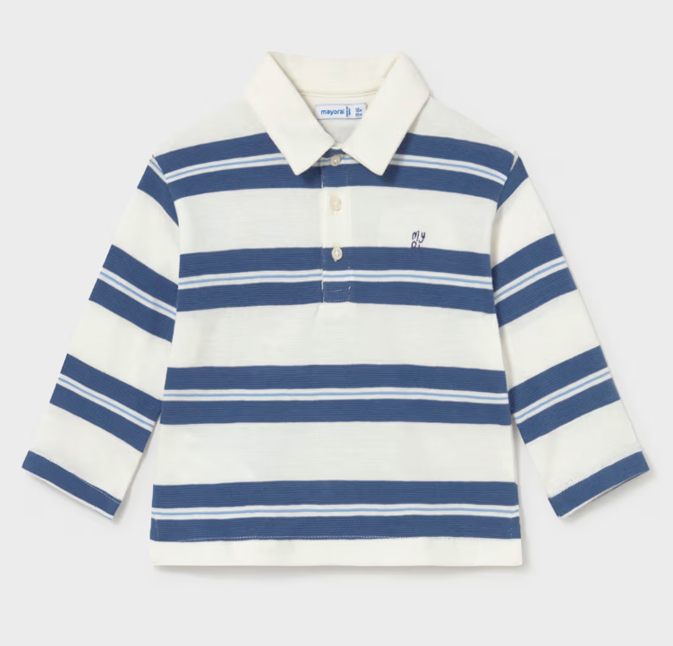 Blue Striped Long Sleeve Polo