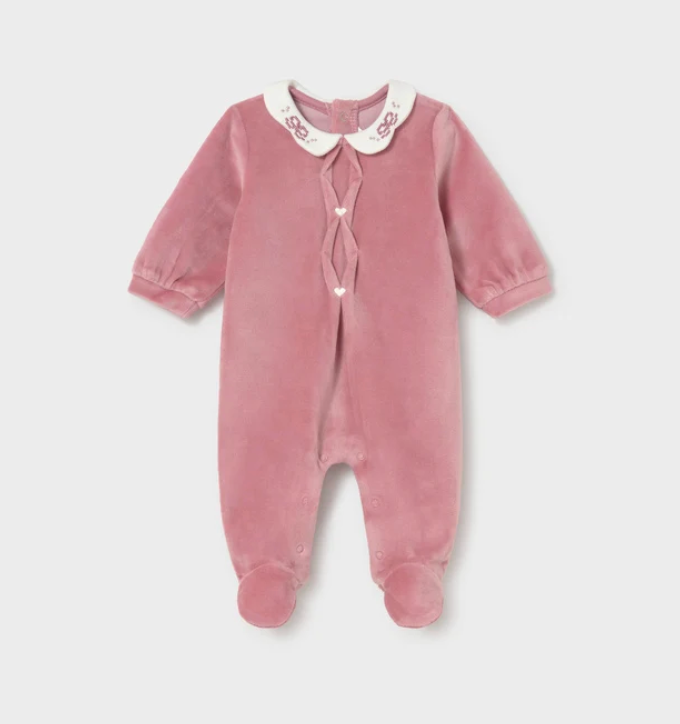 Bow Collared Velour Footie