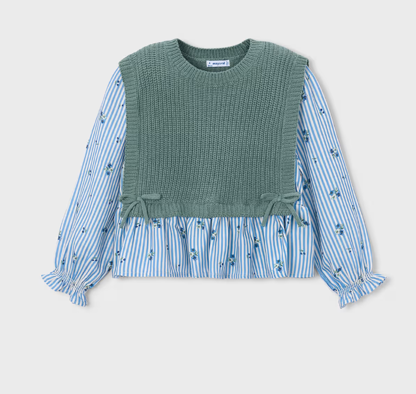 Knit Sweater with Blouse