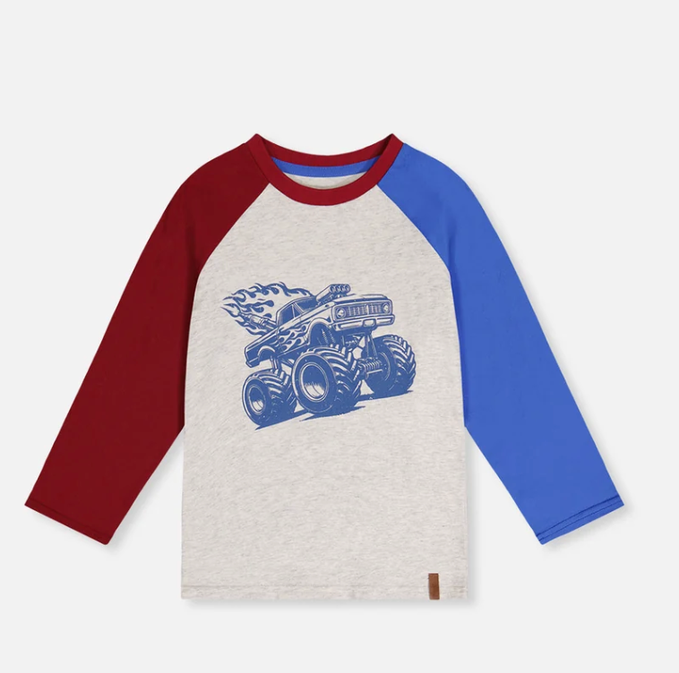 Raglan T-Shirt Heather Grey, Red And Blue