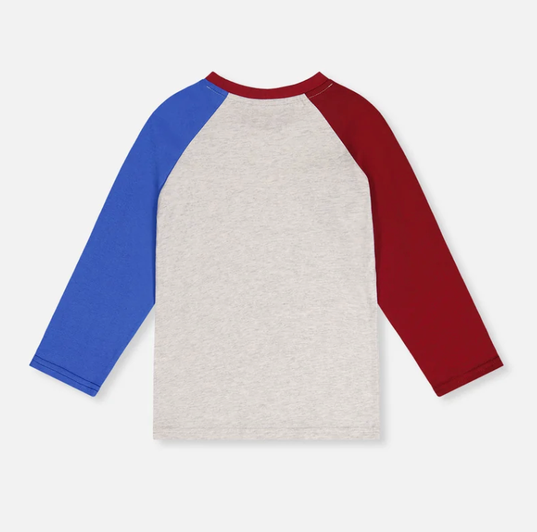 Raglan T-Shirt Heather Grey, Red And Blue