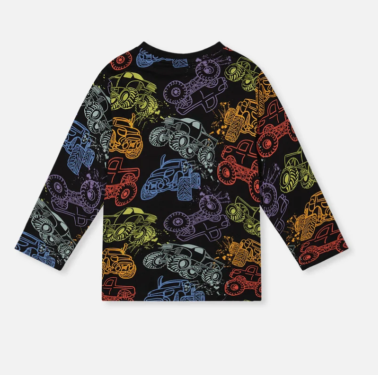 Organic Cotton Long Sleeve T-Shirt Black Monster Truck Print