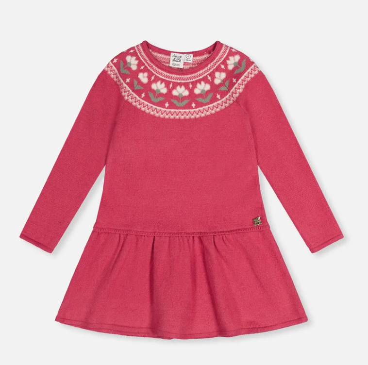 Knitted Dress With Flower Jacquard