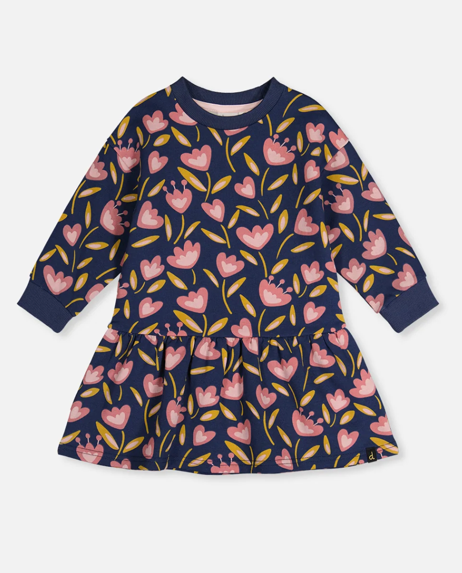 French Terry Dress with Fuzzy Purse