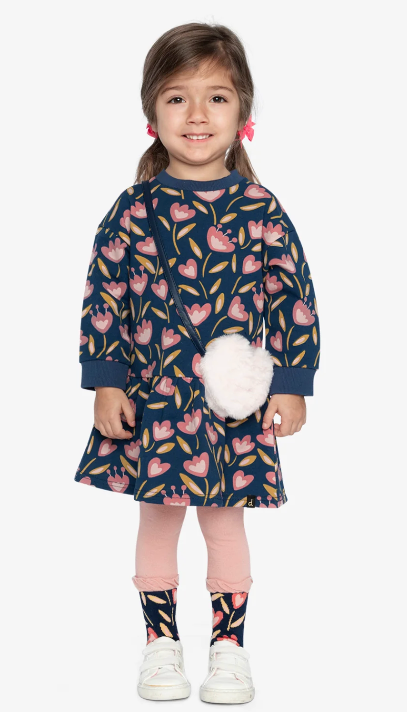 French Terry Dress with Fuzzy Purse
