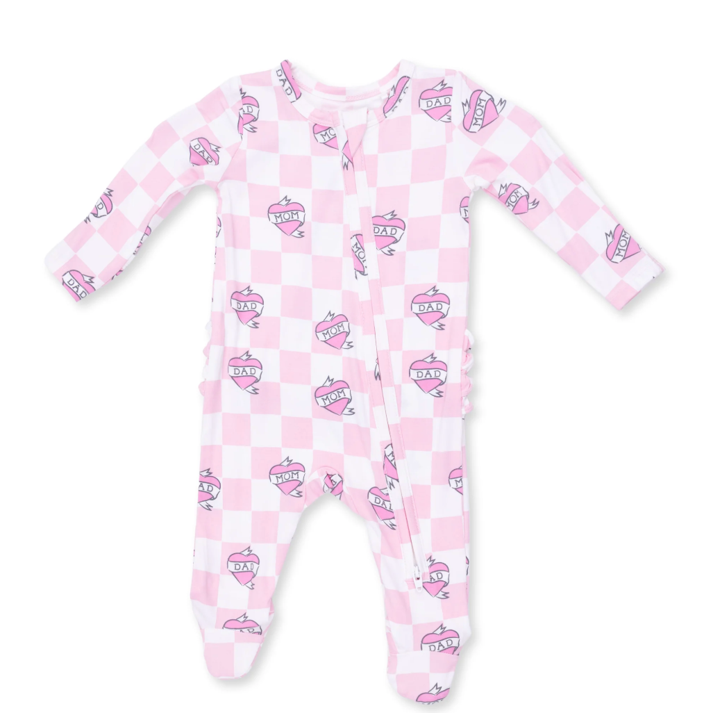 2 Way Ruffle Zipper Footie - Mom and Dad
