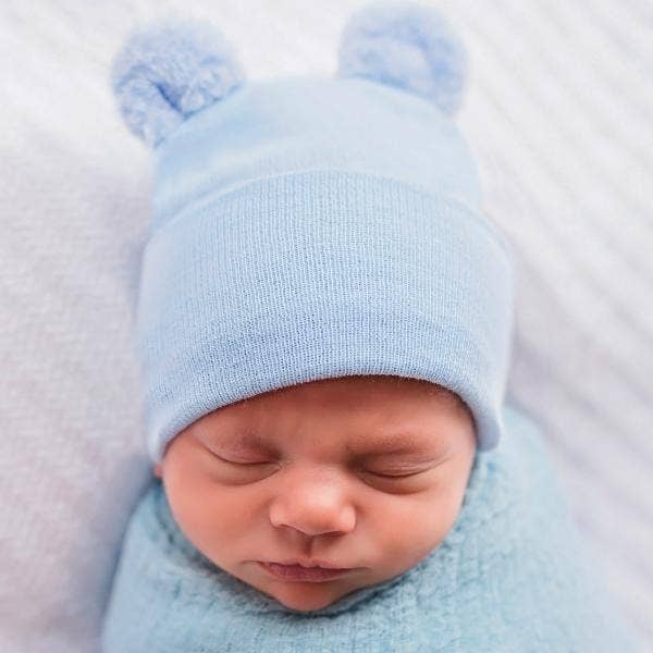 Fuzzy Bear Newborn Hospital Hat White, Pink and Blue