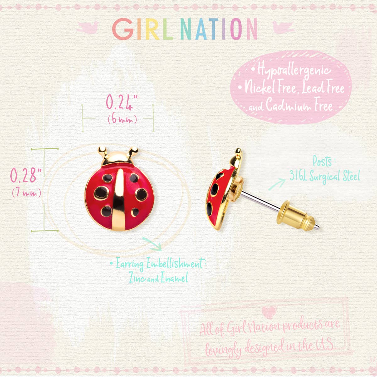 Little Ladybug | Cutie Stud Earrings for Girls