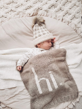 Hi. Hand Knit Baby Blanket Pebble