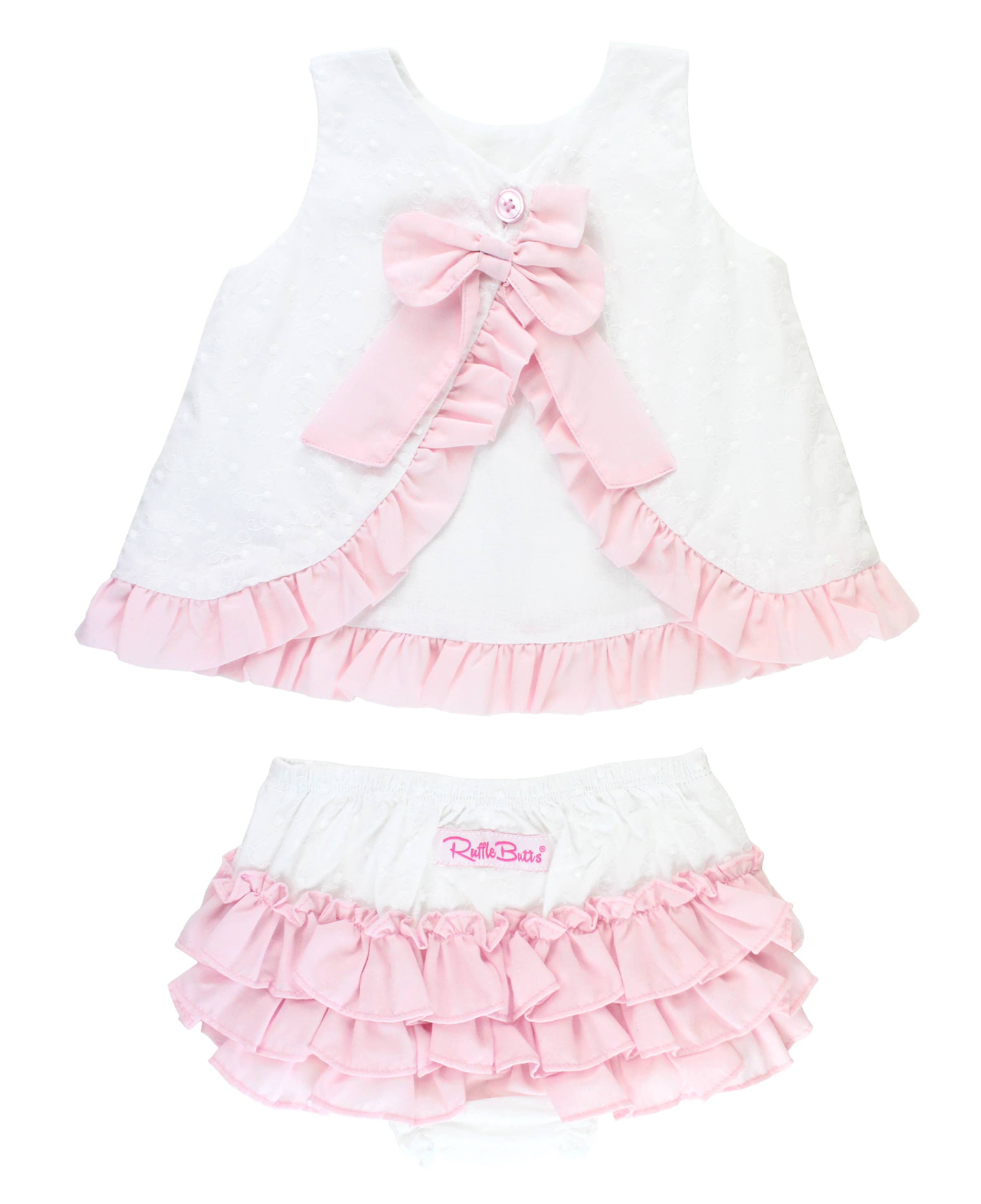 Baby Girls White & Pink Swiss Dot Swing Top & Bloomer Set