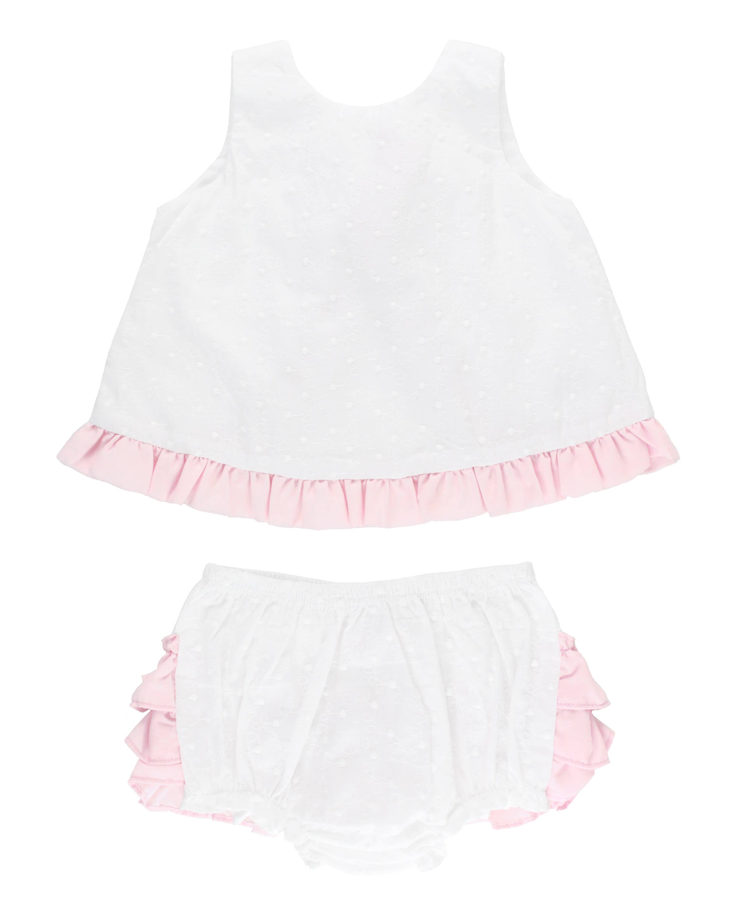 Baby Girls White & Pink Swiss Dot Swing Top & Bloomer Set