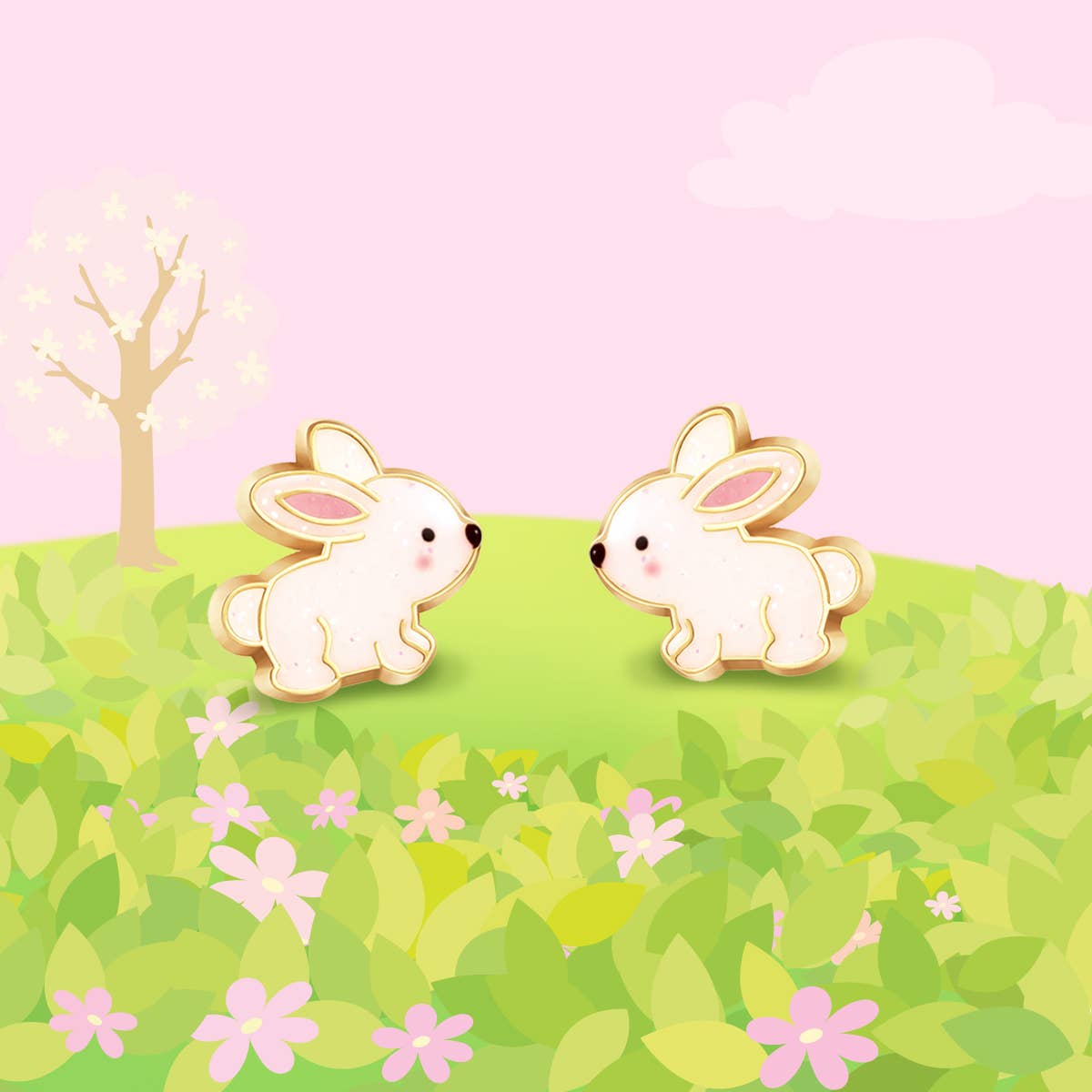 Glitter Rabbit | Cutie Stud Earrings for Children