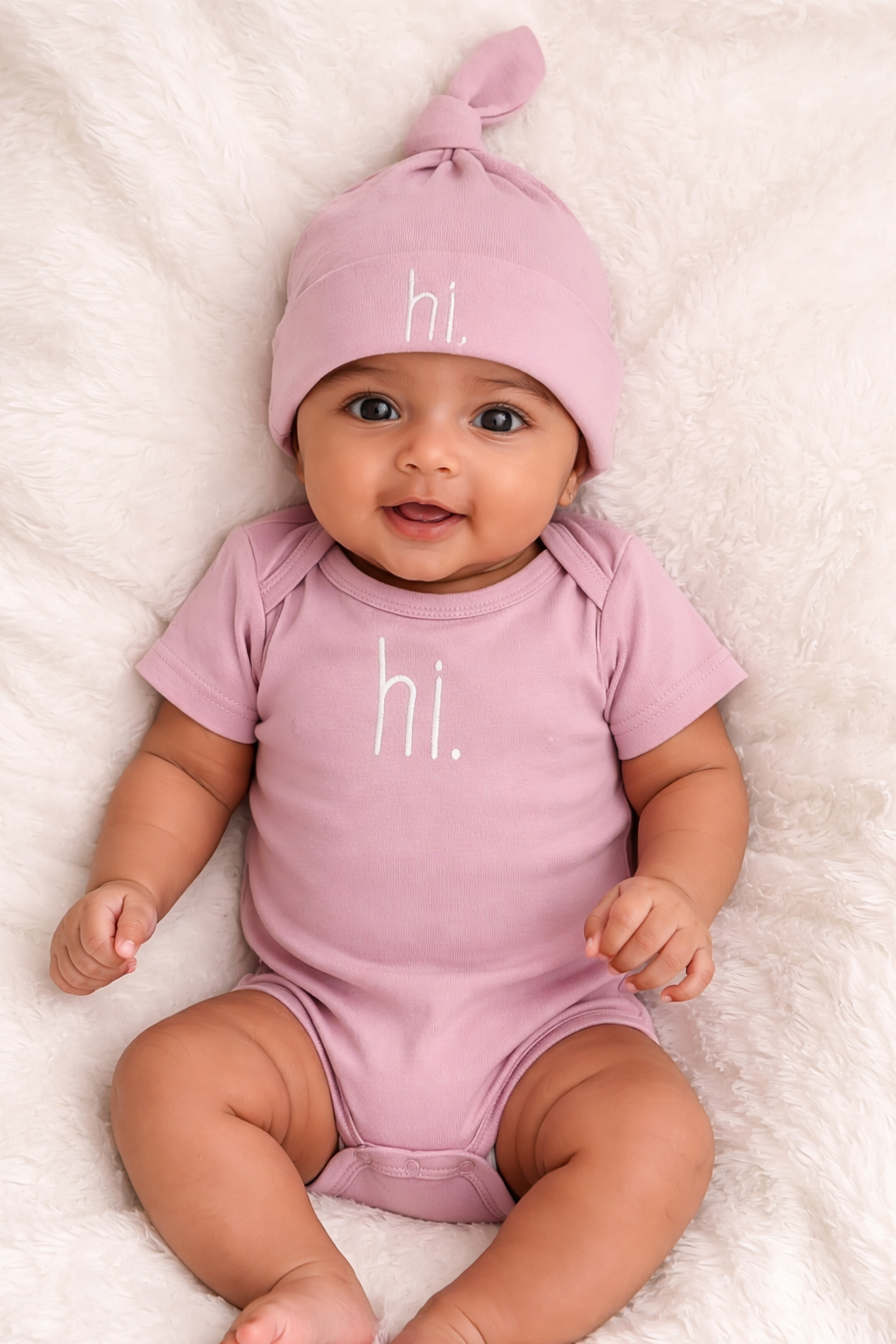 Hi. Embroidered Rosy Pink Cotton Knit Onesie for Baby