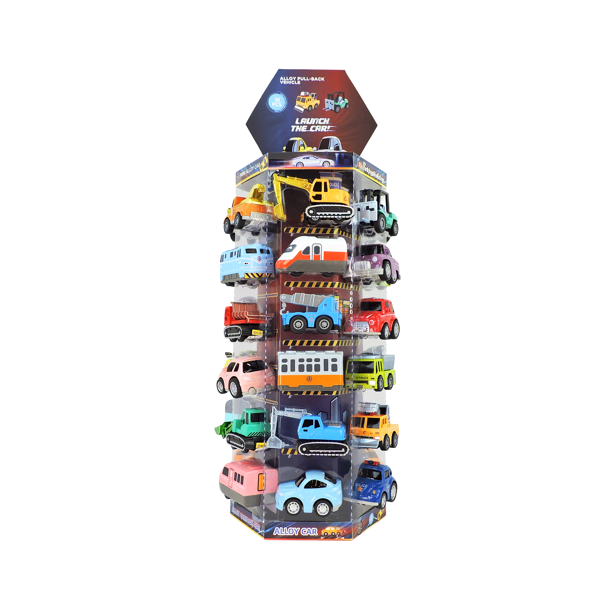 Rollin’ Large Diecast Pull-Back Vehicle Tower Display