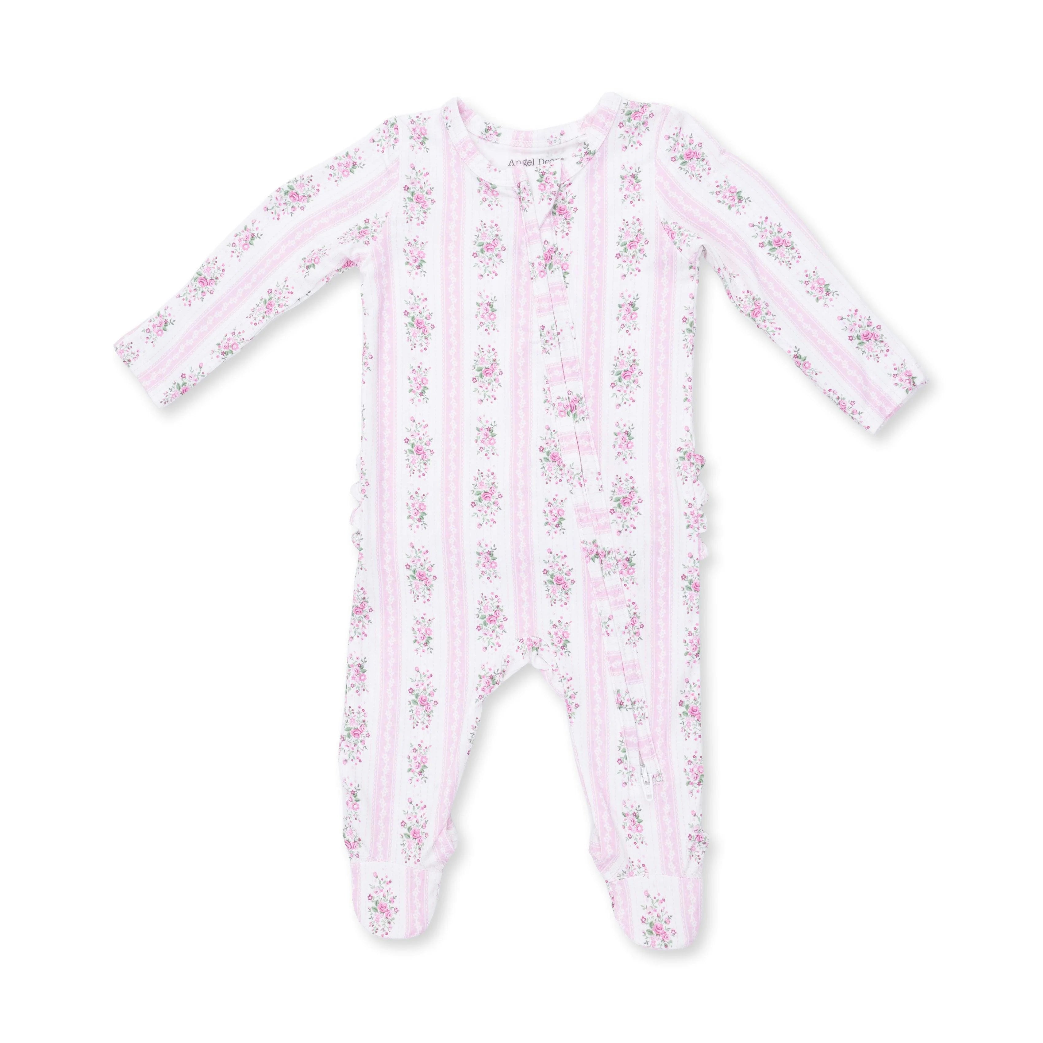 2 Way Ruffle Back Zipper Footie - Bella Rose Stripe