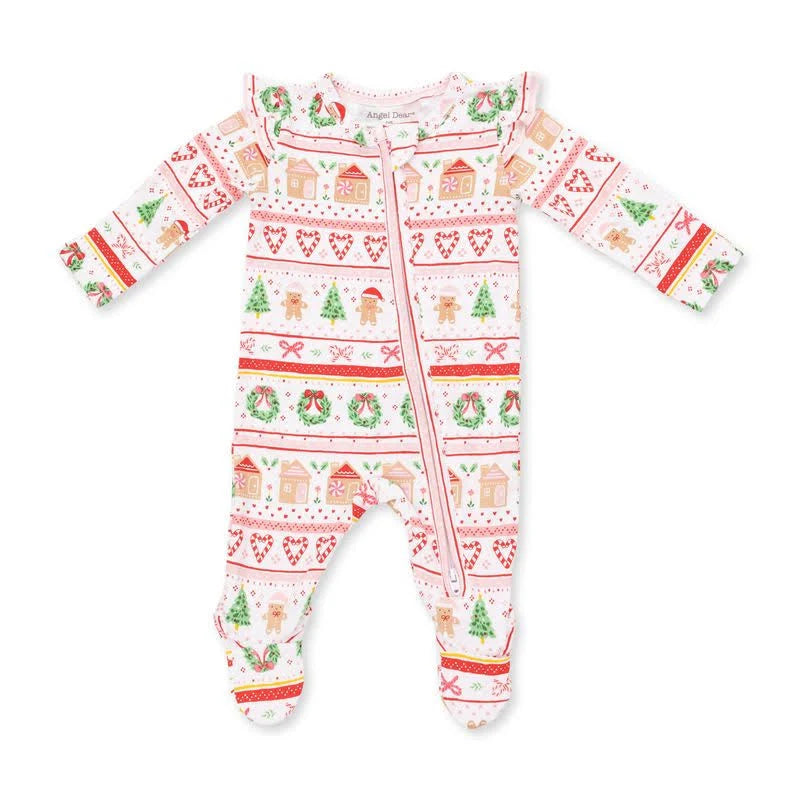 2 Way Zipper Footie - Pink Gingerbread Fair Isle