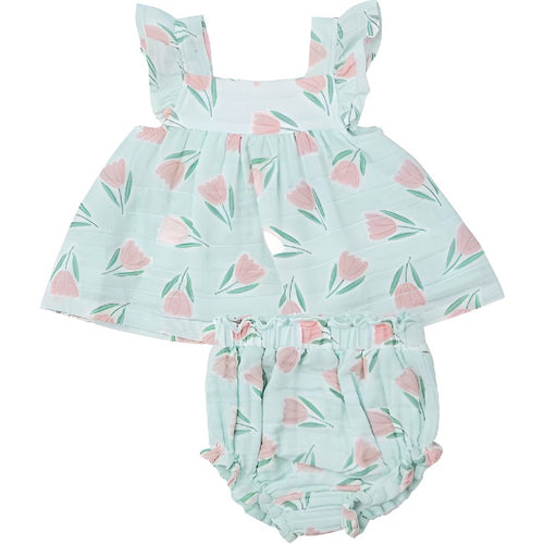 Tulips Butterfly Sleeve Pinafore & High Waisted Diaper Cover