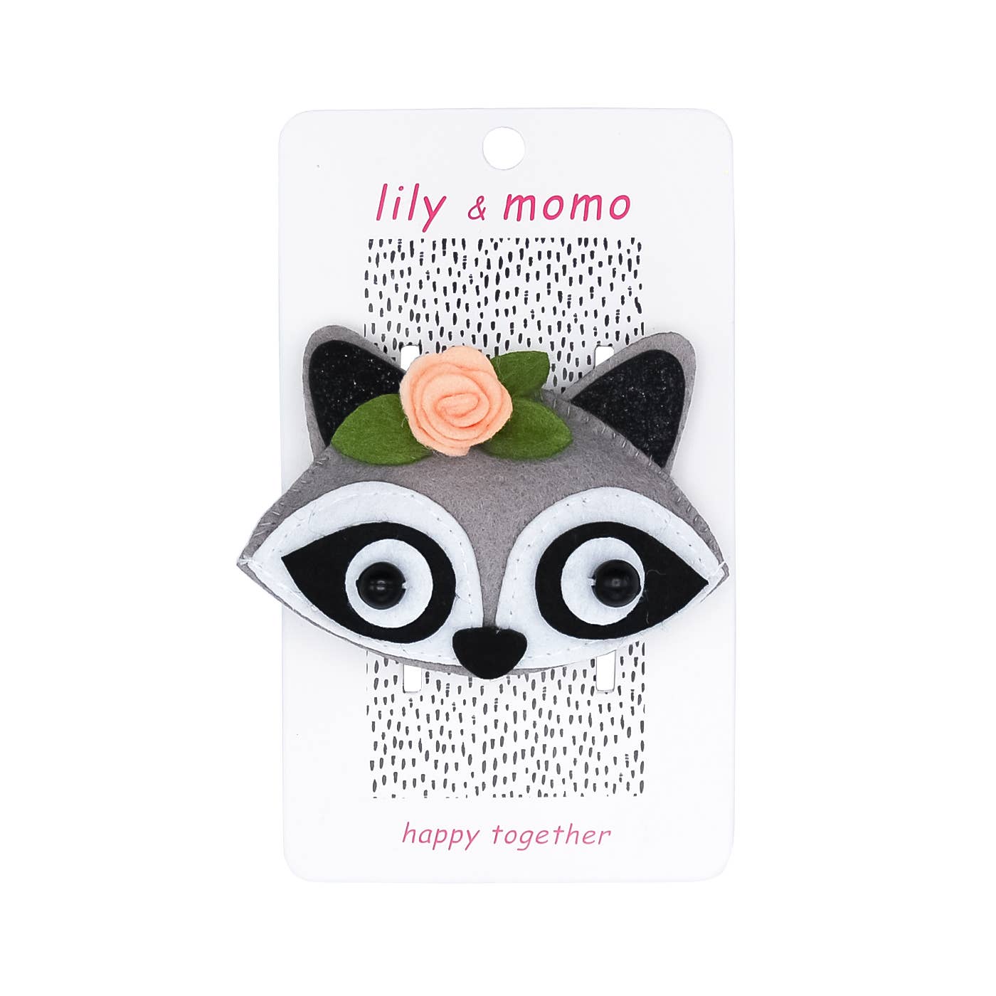 Racoon Handmade Hair Clip- Black and Grey